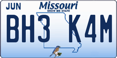 MO license plate BH3K4M