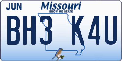 MO license plate BH3K4U