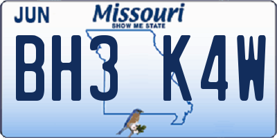 MO license plate BH3K4W