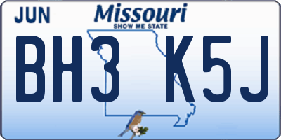 MO license plate BH3K5J