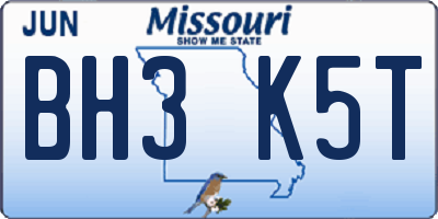 MO license plate BH3K5T