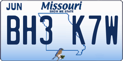 MO license plate BH3K7W