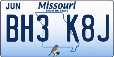 MO license plate BH3K8J