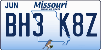 MO license plate BH3K8Z