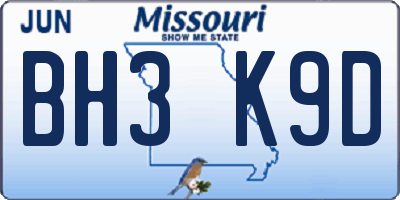 MO license plate BH3K9D
