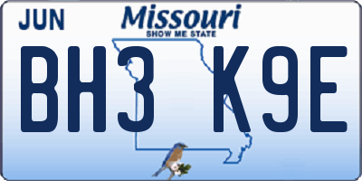 MO license plate BH3K9E