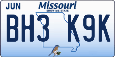MO license plate BH3K9K