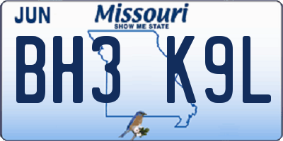 MO license plate BH3K9L