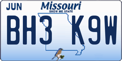 MO license plate BH3K9W