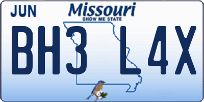 MO license plate BH3L4X