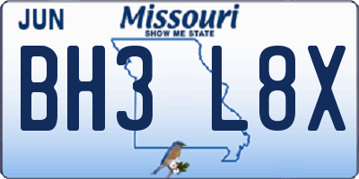 MO license plate BH3L8X