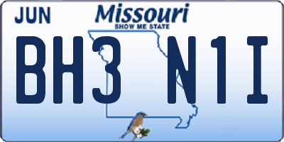 MO license plate BH3N1I