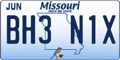 MO license plate BH3N1X