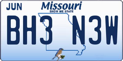 MO license plate BH3N3W