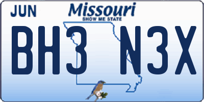 MO license plate BH3N3X