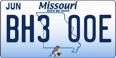 MO license plate BH3O0E