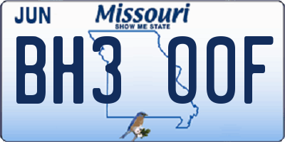 MO license plate BH3O0F