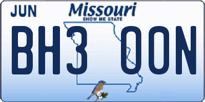 MO license plate BH3O0N