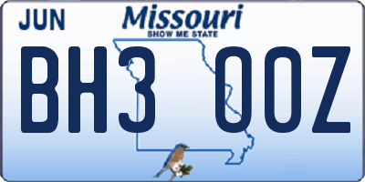 MO license plate BH3O0Z