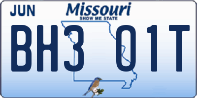 MO license plate BH3O1T