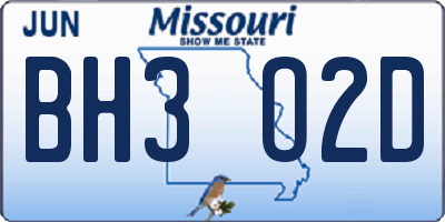 MO license plate BH3O2D