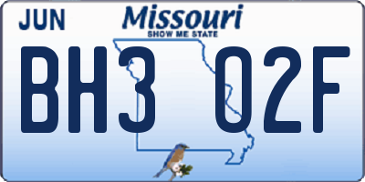 MO license plate BH3O2F