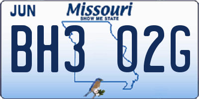 MO license plate BH3O2G