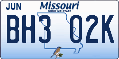 MO license plate BH3O2K