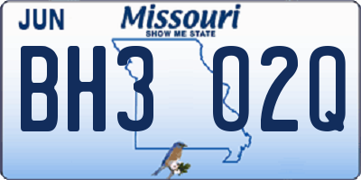 MO license plate BH3O2Q