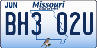 MO license plate BH3O2U