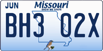MO license plate BH3O2X