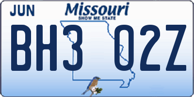 MO license plate BH3O2Z