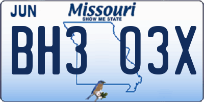 MO license plate BH3O3X