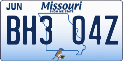 MO license plate BH3O4Z