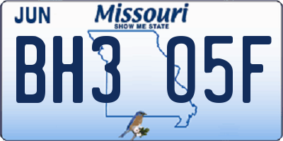 MO license plate BH3O5F
