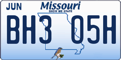 MO license plate BH3O5H