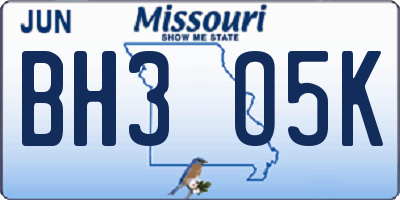 MO license plate BH3O5K