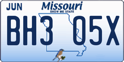 MO license plate BH3O5X