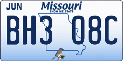MO license plate BH3O8C