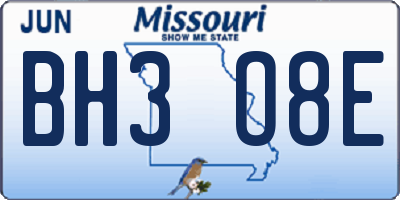 MO license plate BH3O8E