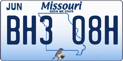 MO license plate BH3O8H