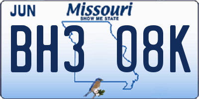 MO license plate BH3O8K