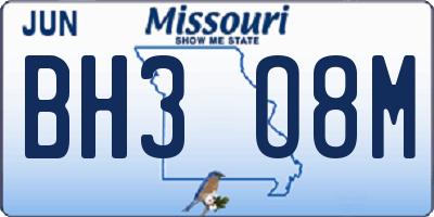MO license plate BH3O8M