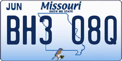 MO license plate BH3O8Q