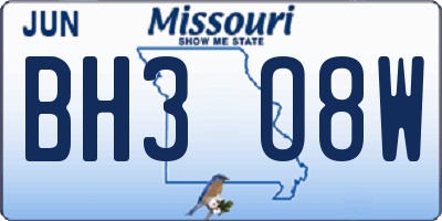 MO license plate BH3O8W