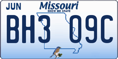 MO license plate BH3O9C