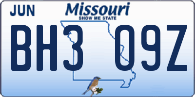 MO license plate BH3O9Z