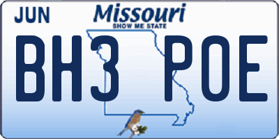 MO license plate BH3P0E
