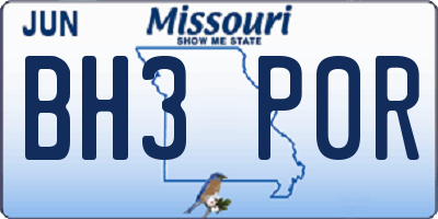 MO license plate BH3P0R