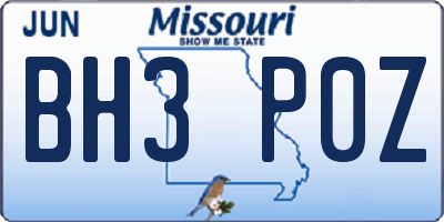 MO license plate BH3P0Z